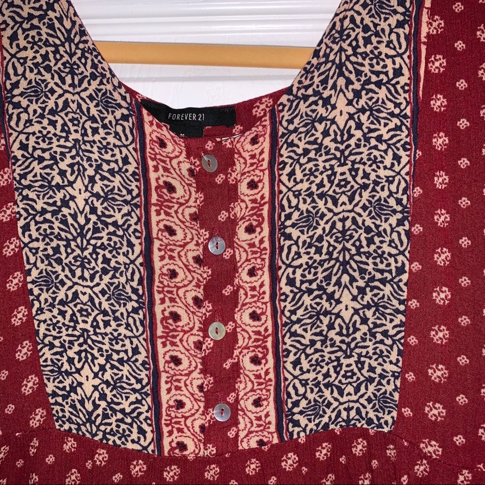 Red Patterned Open Back Mini Dress - Picture 3 of 7